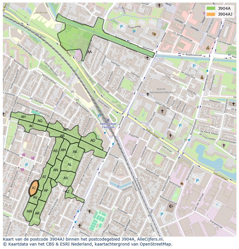Afbeelding van het postcodegebied 3904 AJ op de kaart.