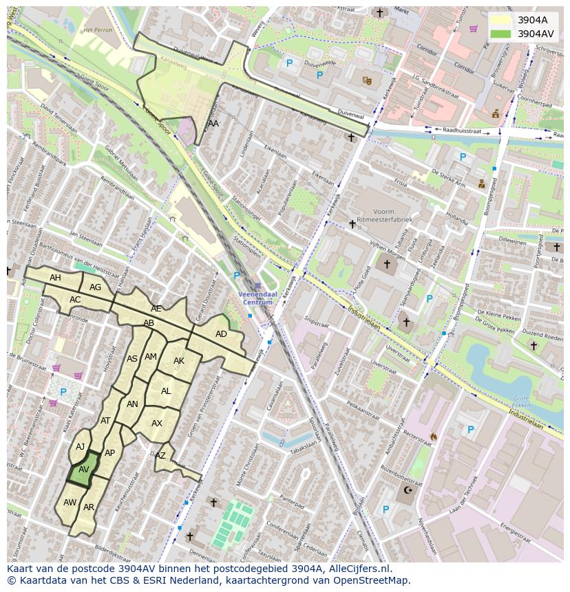 Afbeelding van het postcodegebied 3904 AV op de kaart.