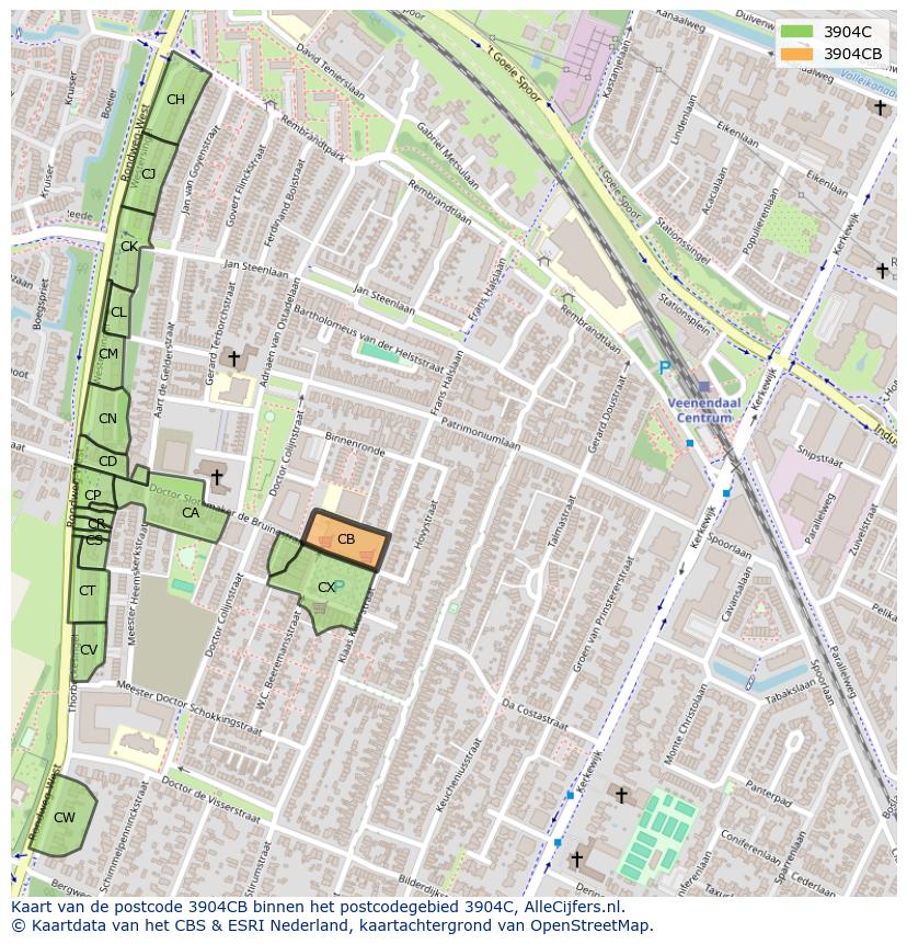 Afbeelding van het postcodegebied 3904 CB op de kaart.