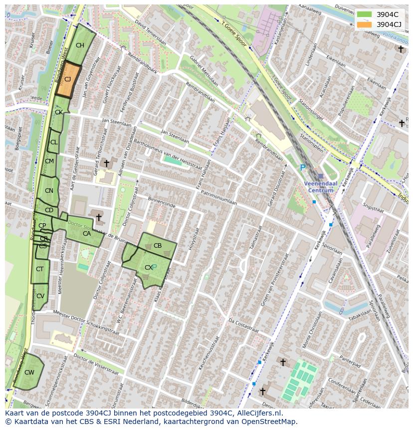 Afbeelding van het postcodegebied 3904 CJ op de kaart.