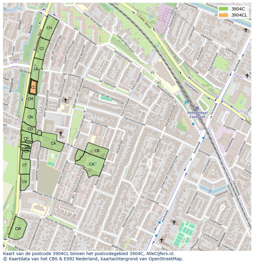 Afbeelding van het postcodegebied 3904 CL op de kaart.