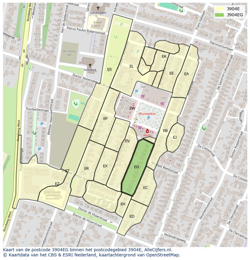 Afbeelding van het postcodegebied 3904 EG op de kaart.