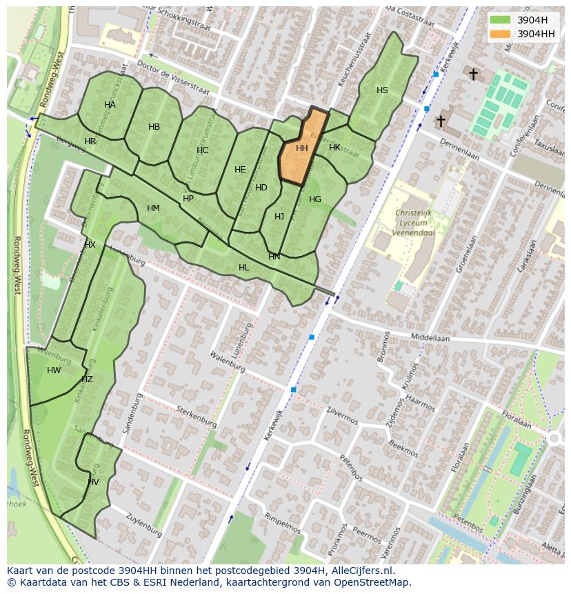 Afbeelding van het postcodegebied 3904 HH op de kaart.