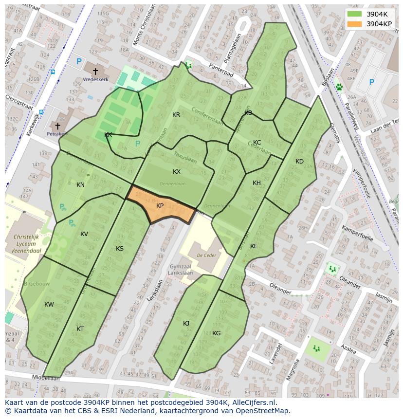 Afbeelding van het postcodegebied 3904 KP op de kaart.