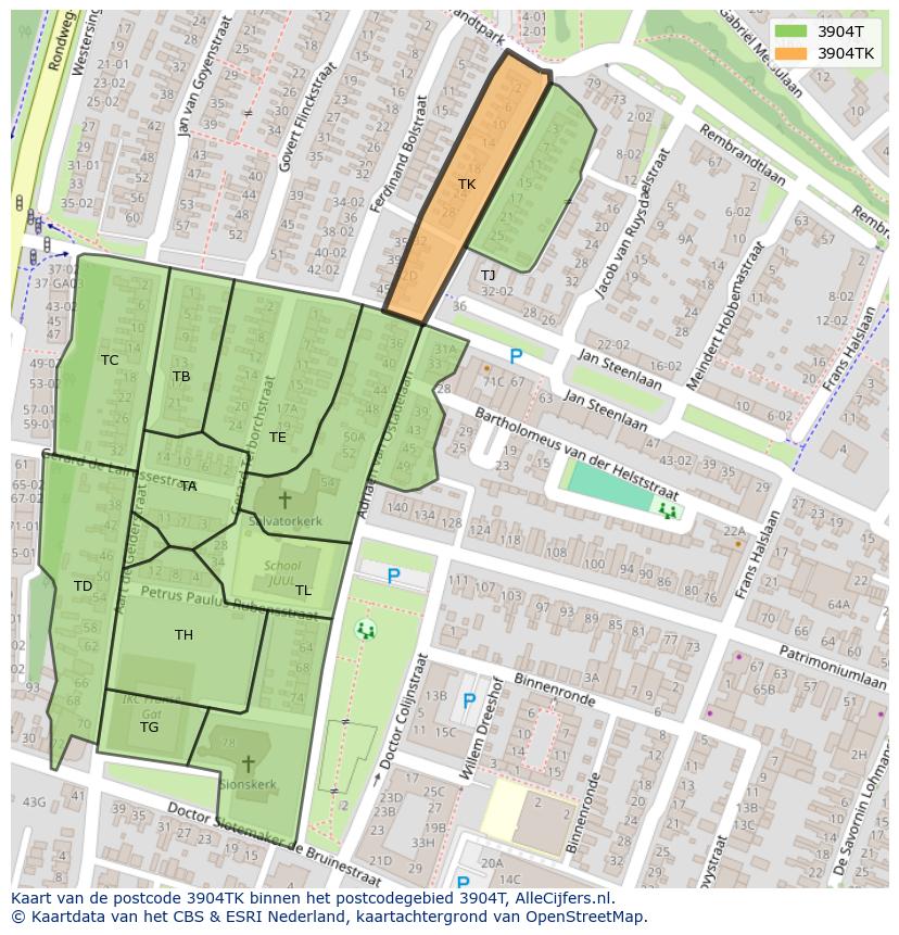 Afbeelding van het postcodegebied 3904 TK op de kaart.