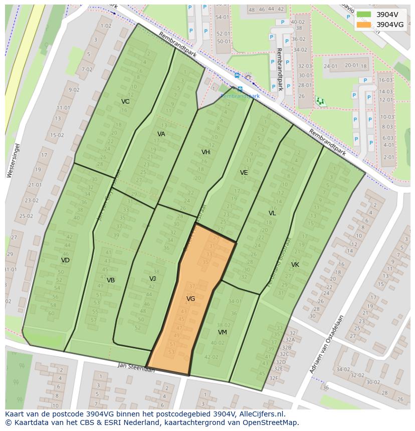Afbeelding van het postcodegebied 3904 VG op de kaart.