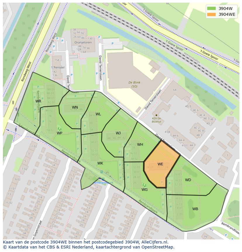 Afbeelding van het postcodegebied 3904 WE op de kaart.