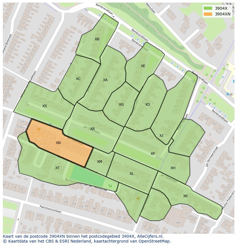 Afbeelding van het postcodegebied 3904 XN op de kaart.