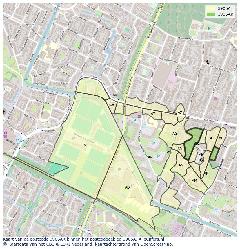 Afbeelding van het postcodegebied 3905 AK op de kaart.