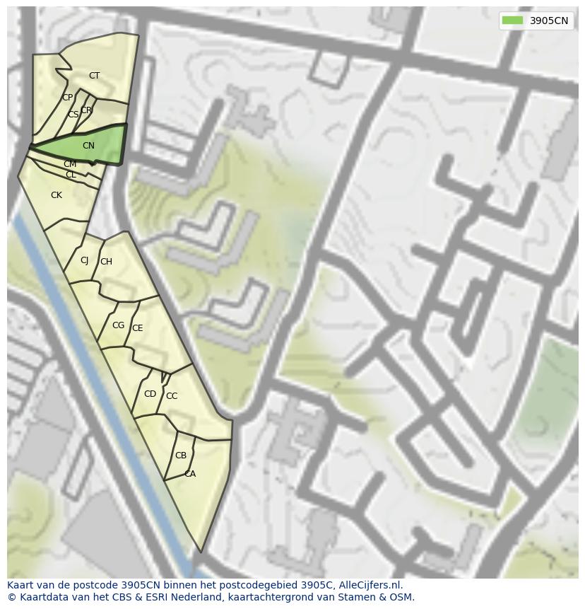 Afbeelding van het postcodegebied 3905 CN op de kaart.