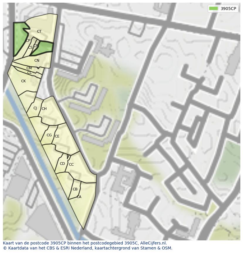 Afbeelding van het postcodegebied 3905 CP op de kaart.