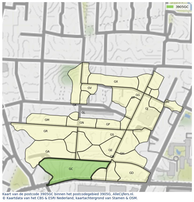 Afbeelding van het postcodegebied 3905 GC op de kaart.