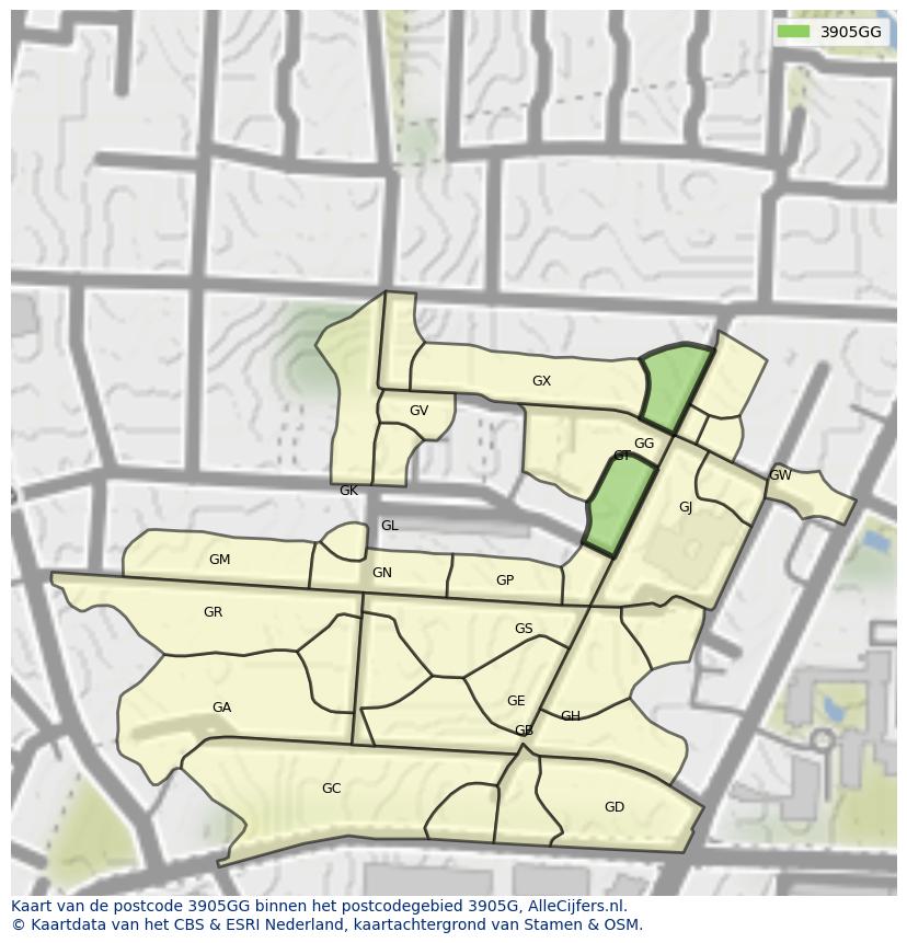 Afbeelding van het postcodegebied 3905 GG op de kaart.