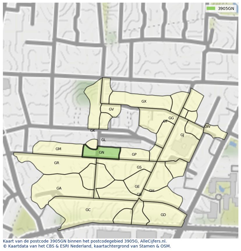 Afbeelding van het postcodegebied 3905 GN op de kaart.
