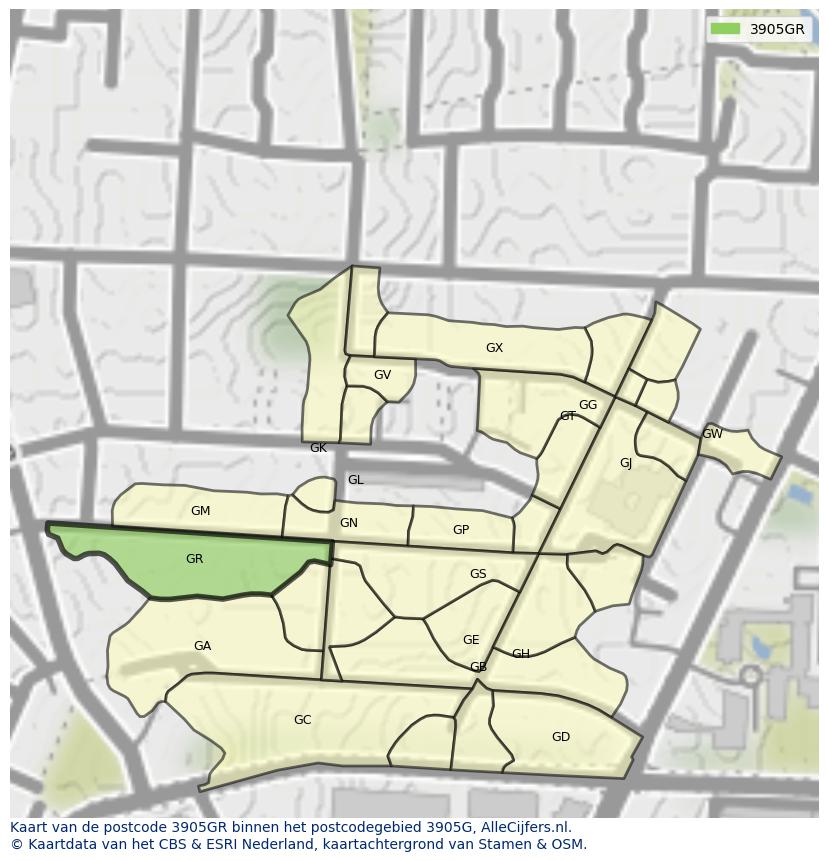 Afbeelding van het postcodegebied 3905 GR op de kaart.