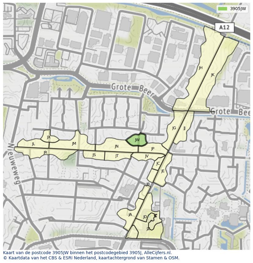Afbeelding van het postcodegebied 3905 JW op de kaart.