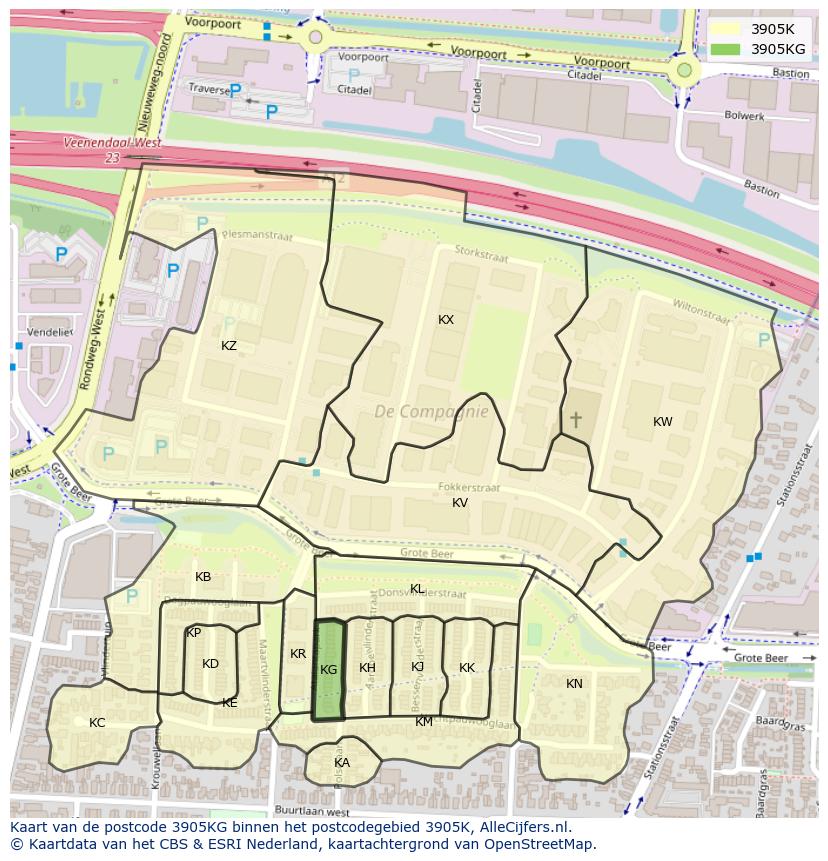 Afbeelding van het postcodegebied 3905 KG op de kaart.