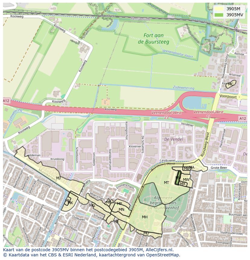 Afbeelding van het postcodegebied 3905 MV op de kaart.