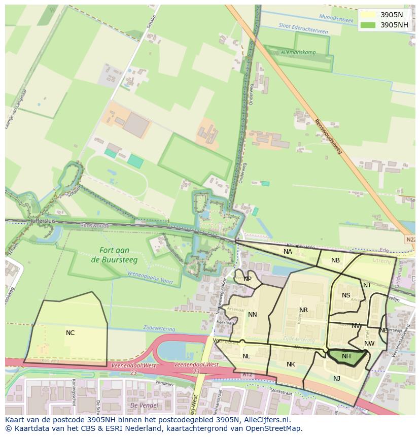 Afbeelding van het postcodegebied 3905 NH op de kaart.