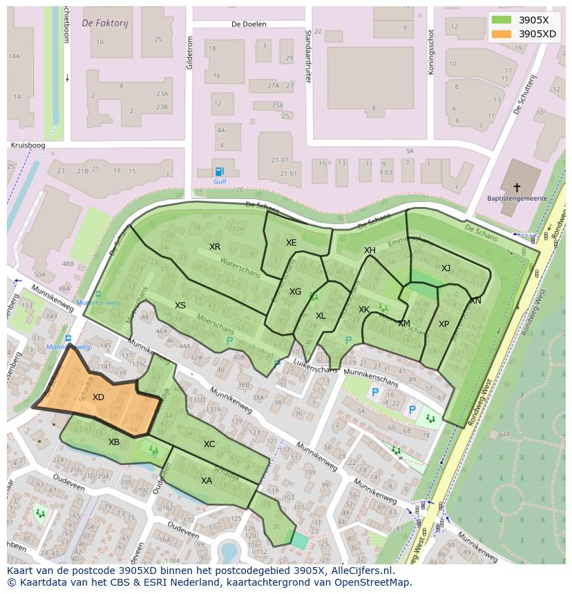 Afbeelding van het postcodegebied 3905 XD op de kaart.