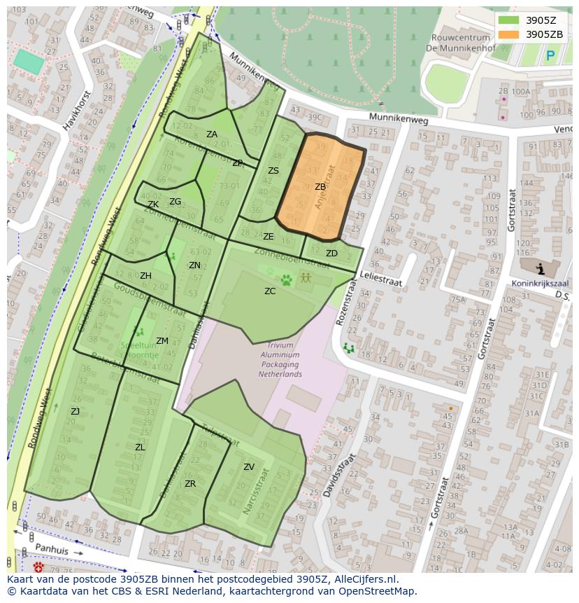 Afbeelding van het postcodegebied 3905 ZB op de kaart.