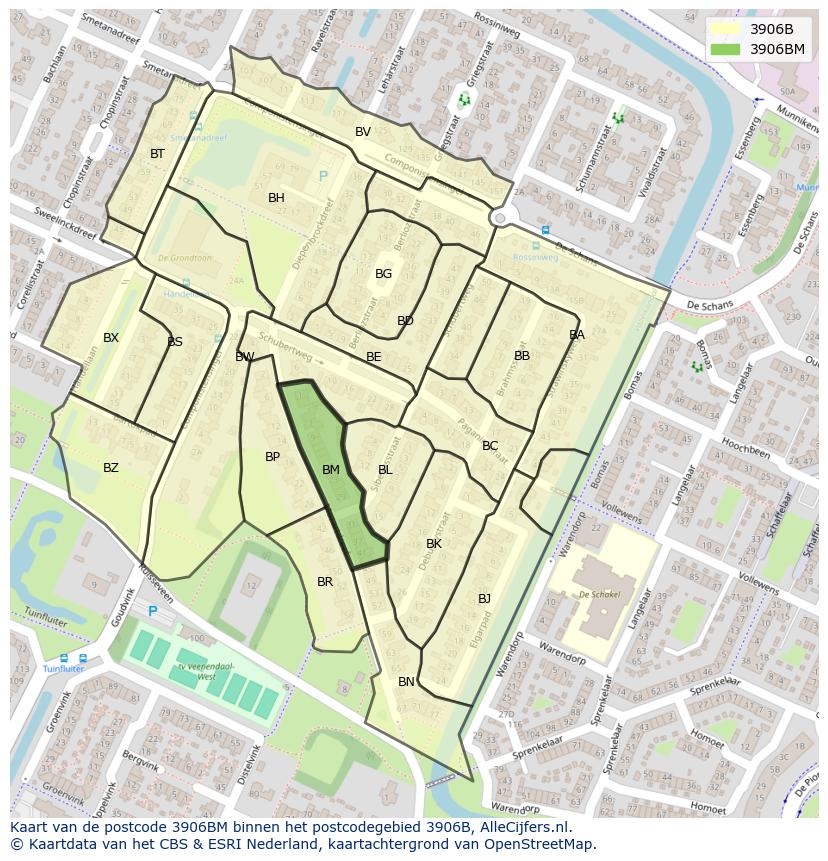 Afbeelding van het postcodegebied 3906 BM op de kaart.