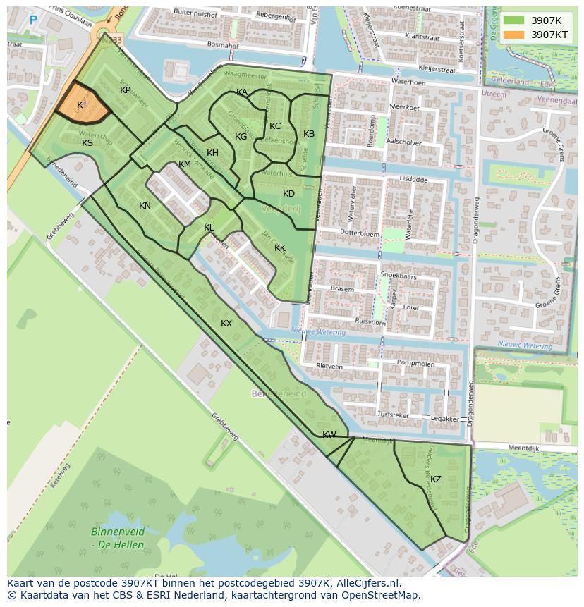 Afbeelding van het postcodegebied 3907 KT op de kaart.