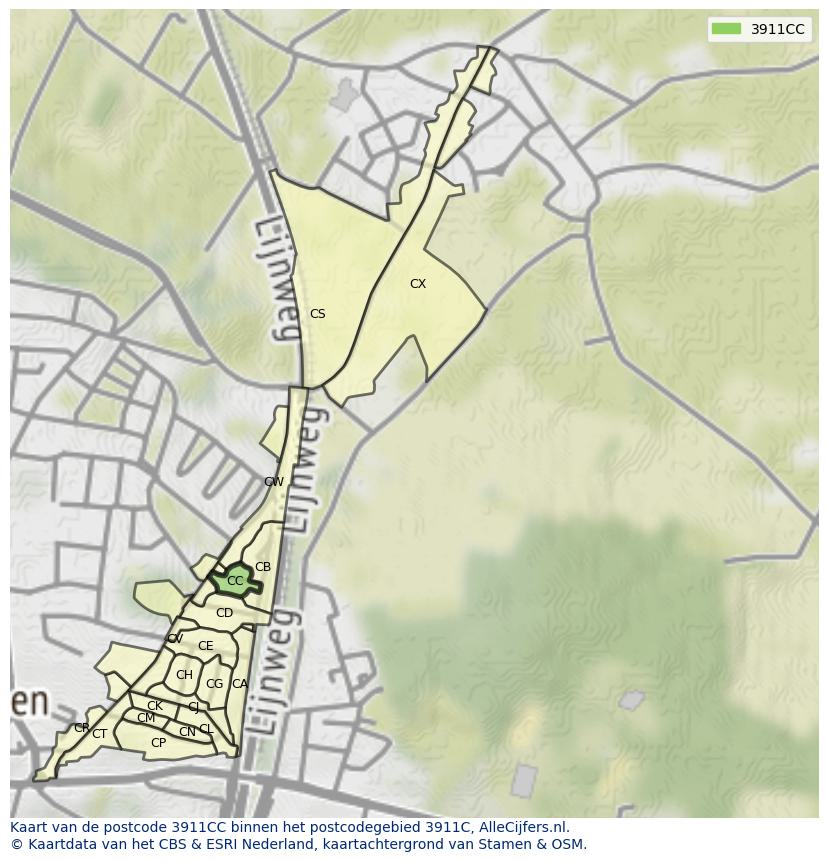 Afbeelding van het postcodegebied 3911 CC op de kaart.