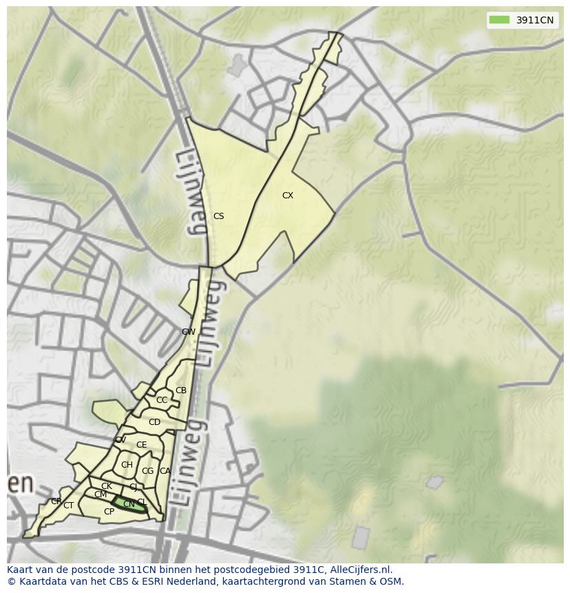 Afbeelding van het postcodegebied 3911 CN op de kaart.