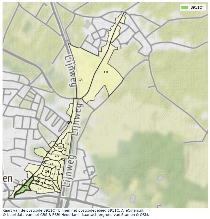 Afbeelding van het postcodegebied 3911 CT op de kaart.