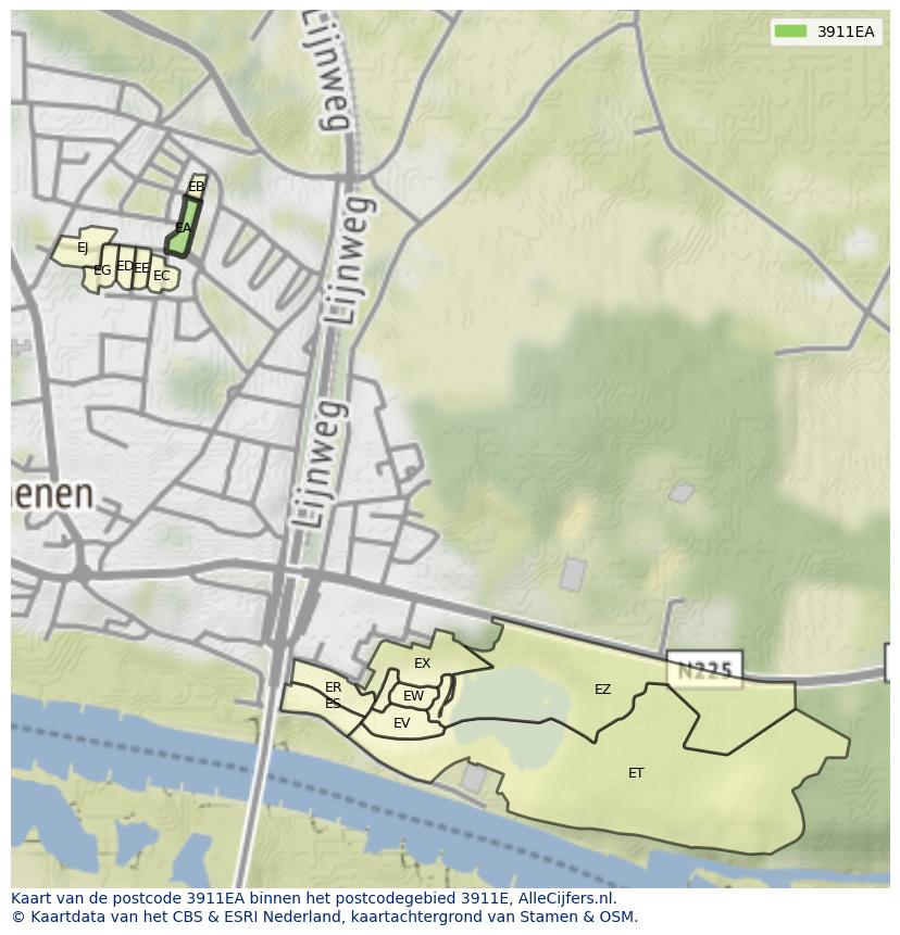 Afbeelding van het postcodegebied 3911 EA op de kaart.