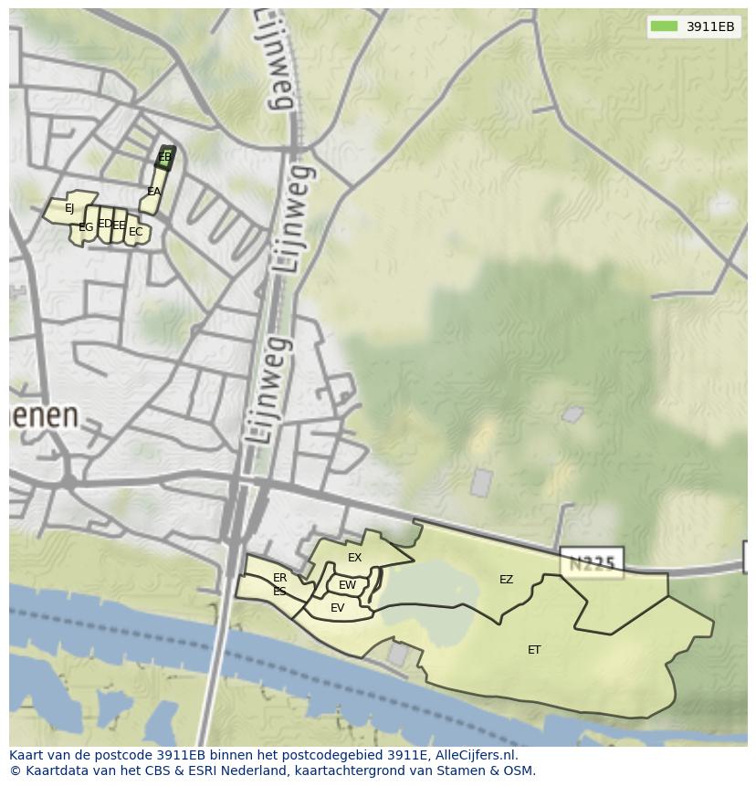 Afbeelding van het postcodegebied 3911 EB op de kaart.