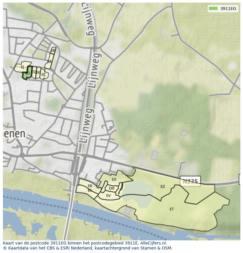 Afbeelding van het postcodegebied 3911 EG op de kaart.