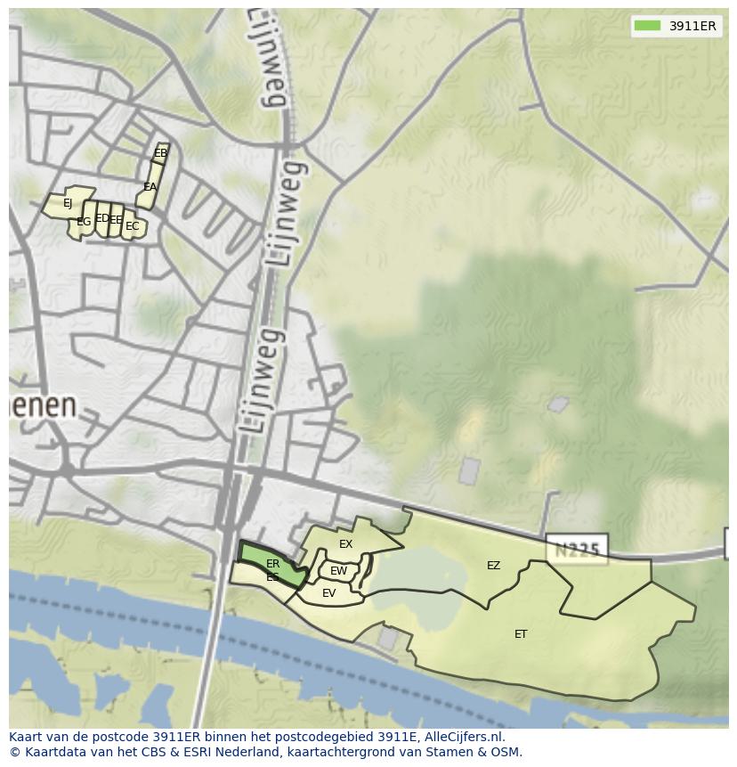 Afbeelding van het postcodegebied 3911 ER op de kaart.