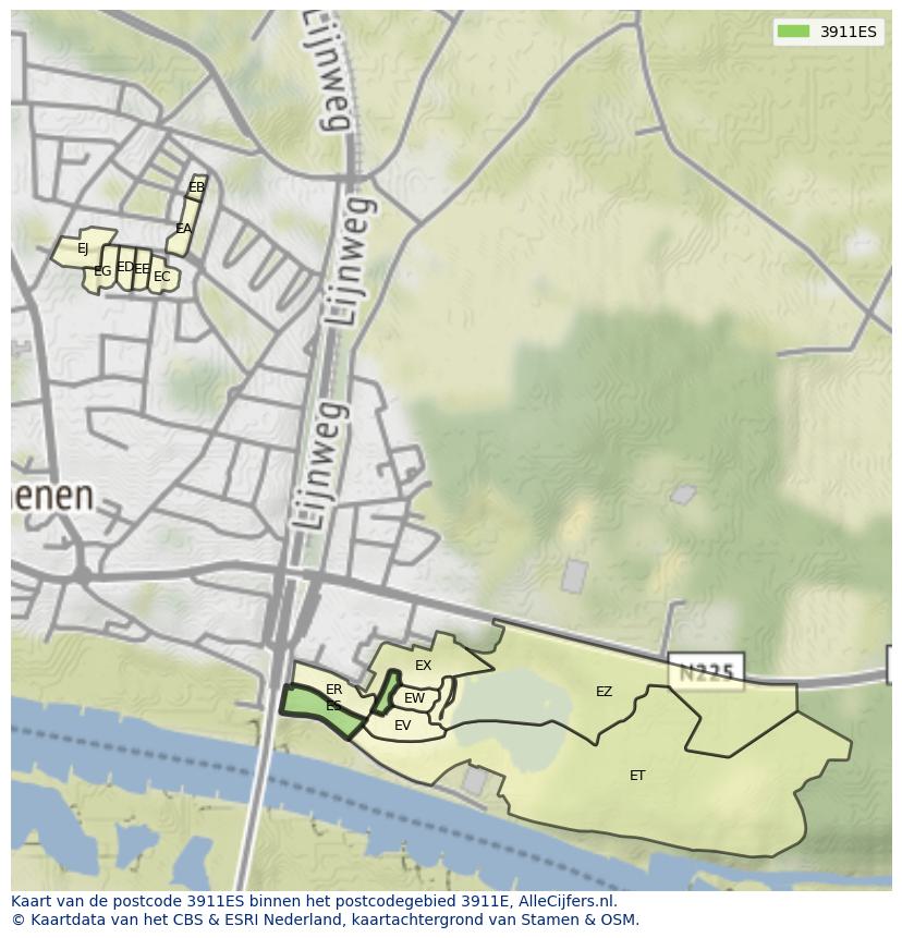 Afbeelding van het postcodegebied 3911 ES op de kaart.
