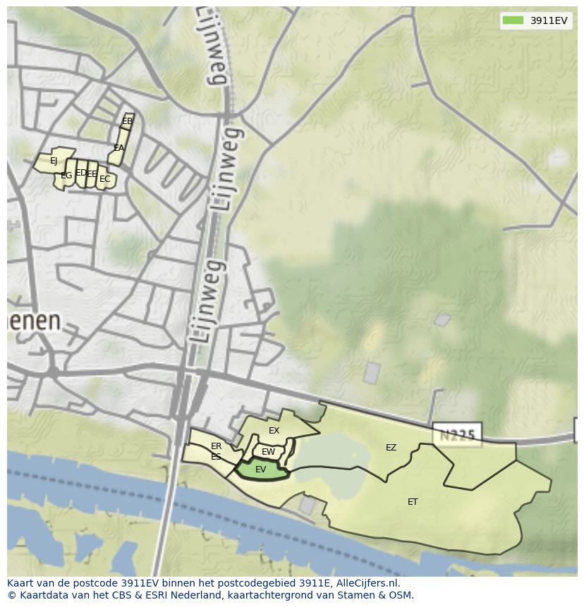Afbeelding van het postcodegebied 3911 EV op de kaart.
