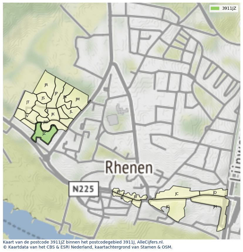 Afbeelding van het postcodegebied 3911 JZ op de kaart.