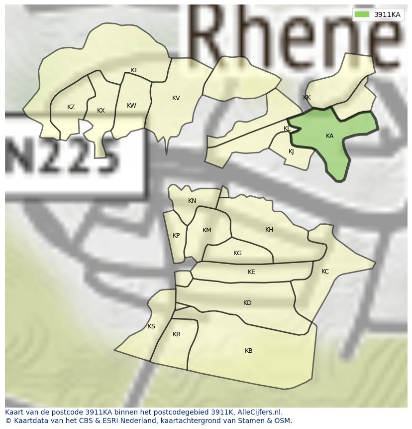 Afbeelding van het postcodegebied 3911 KA op de kaart.