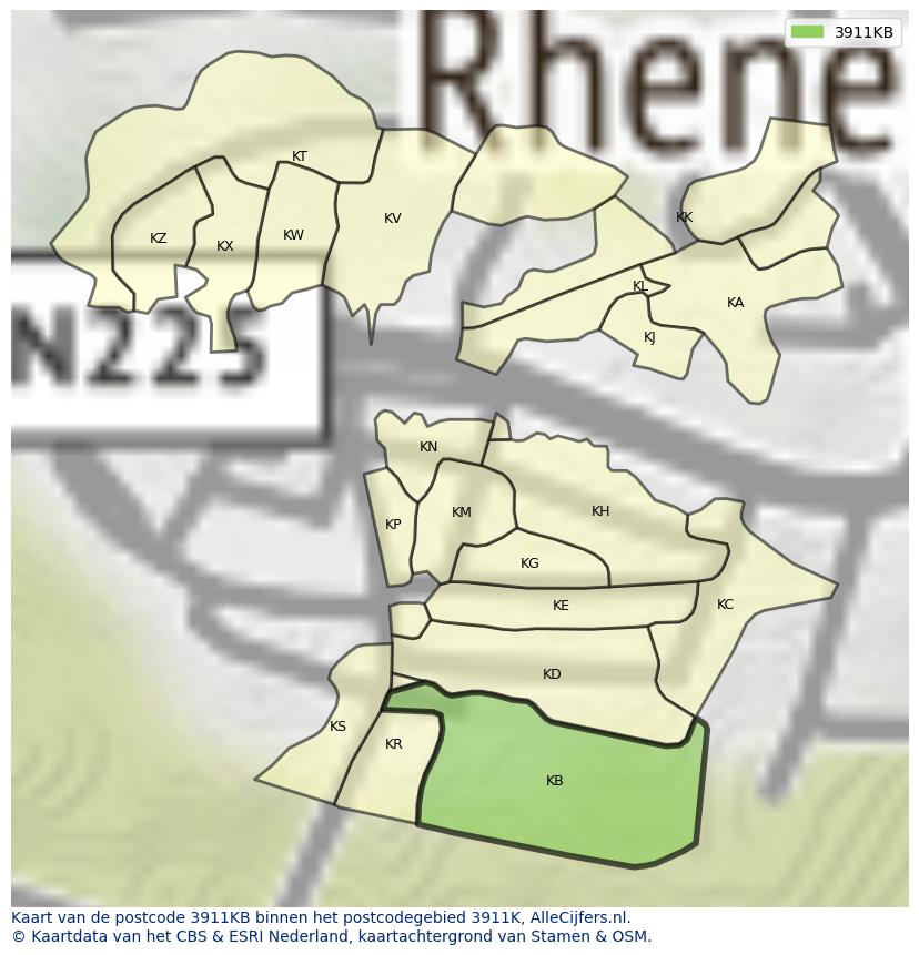 Afbeelding van het postcodegebied 3911 KB op de kaart.