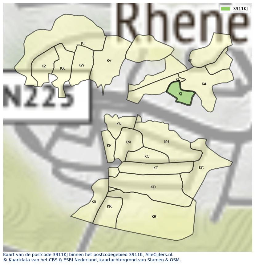 Afbeelding van het postcodegebied 3911 KJ op de kaart.