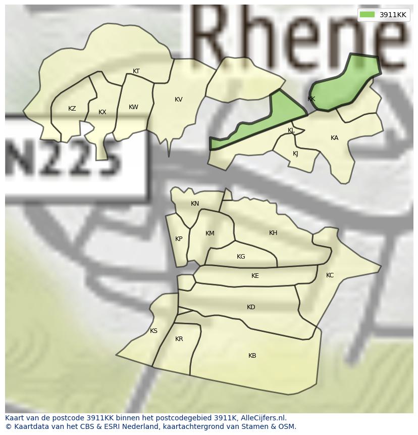Afbeelding van het postcodegebied 3911 KK op de kaart.
