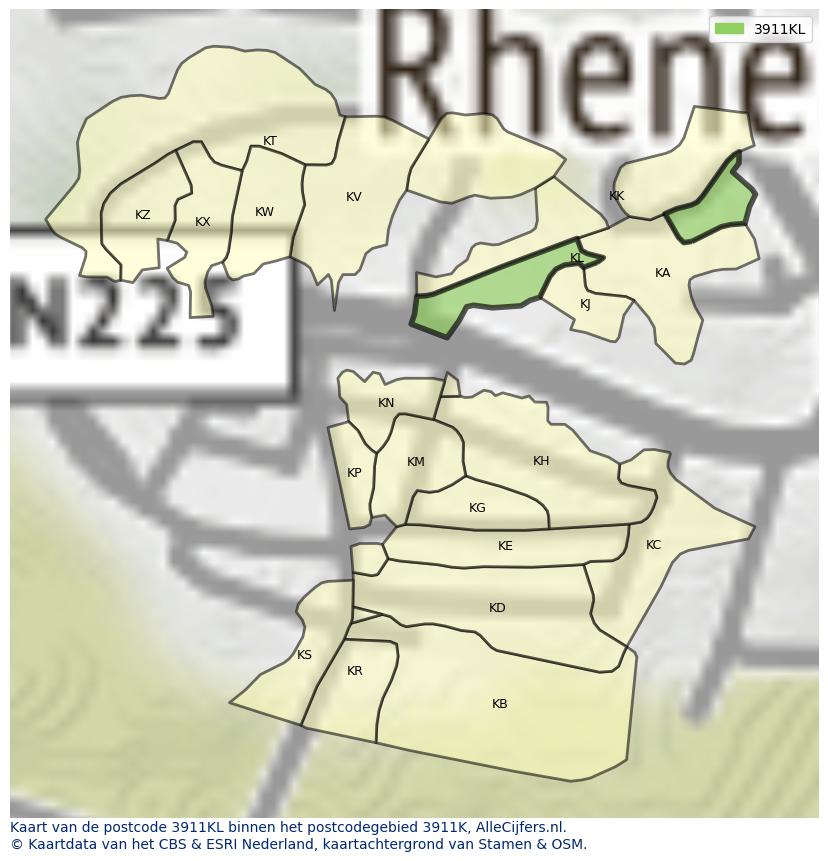 Afbeelding van het postcodegebied 3911 KL op de kaart.