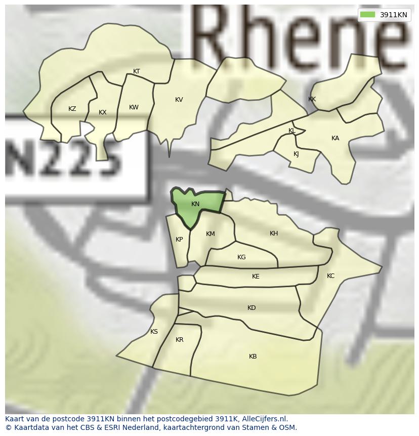 Afbeelding van het postcodegebied 3911 KN op de kaart.