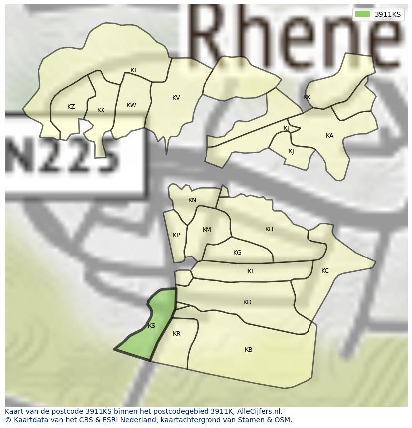 Afbeelding van het postcodegebied 3911 KS op de kaart.
