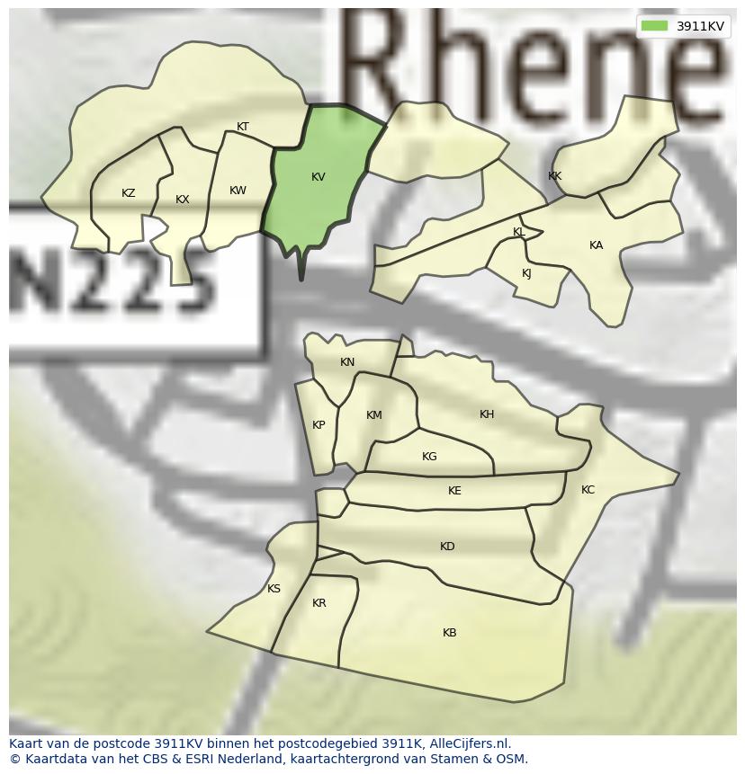 Afbeelding van het postcodegebied 3911 KV op de kaart.