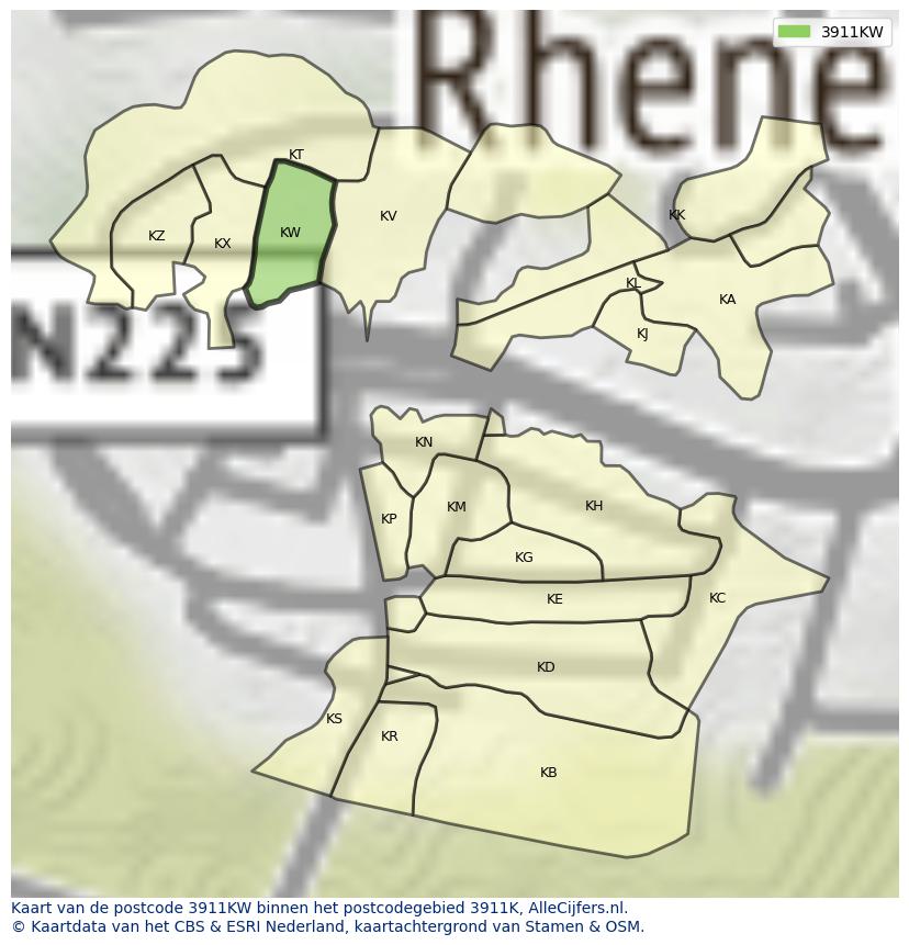Afbeelding van het postcodegebied 3911 KW op de kaart.