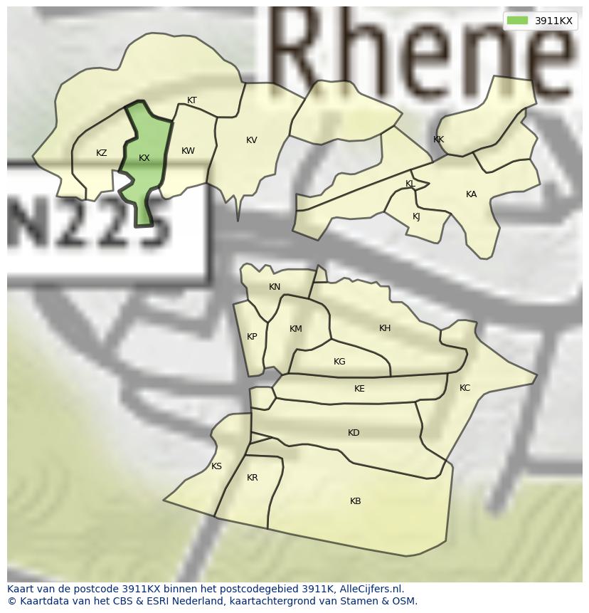 Afbeelding van het postcodegebied 3911 KX op de kaart.
