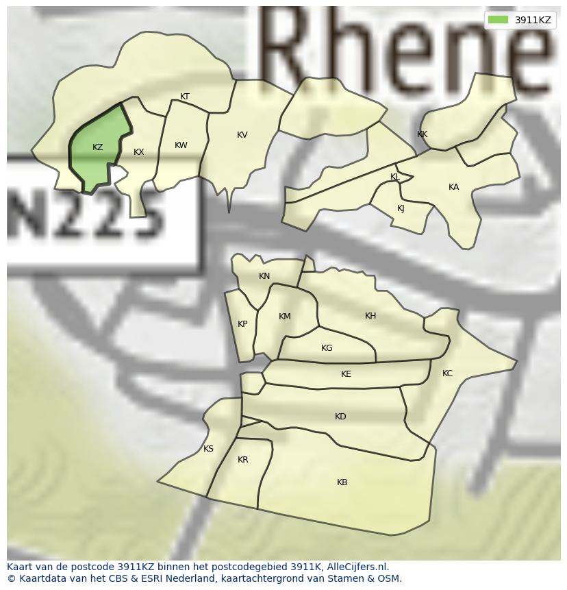 Afbeelding van het postcodegebied 3911 KZ op de kaart.