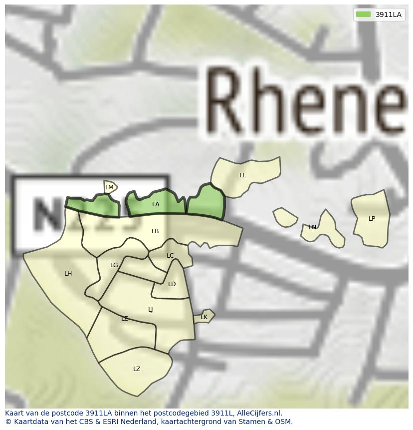 Afbeelding van het postcodegebied 3911 LA op de kaart.