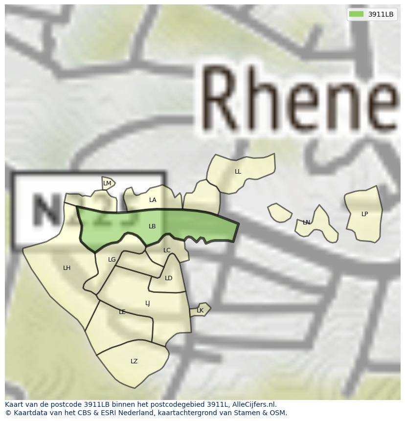 Afbeelding van het postcodegebied 3911 LB op de kaart.